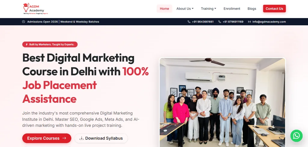 AGDM Academy premier digital marketing institute website design and student admission portal in Delhi