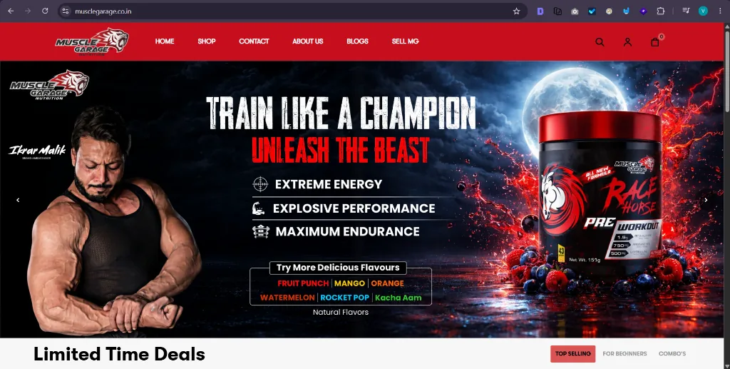 Muscle Garage Nutrition sports supplements D2C ecommerce web design and store development