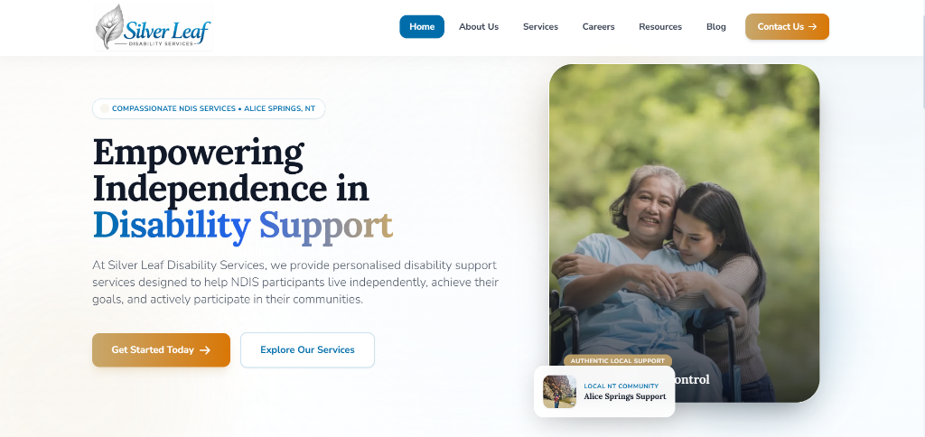 Silver Leaf Disability Services Website Screenshot