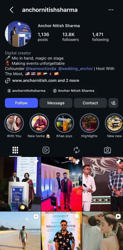 Anchor Nitish Sharma Corporate Events Instagram Profile