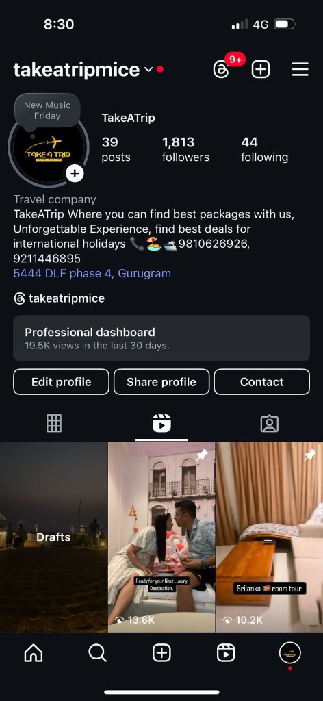 TakeATrip Travel Company Instagram Profile & Dashboard