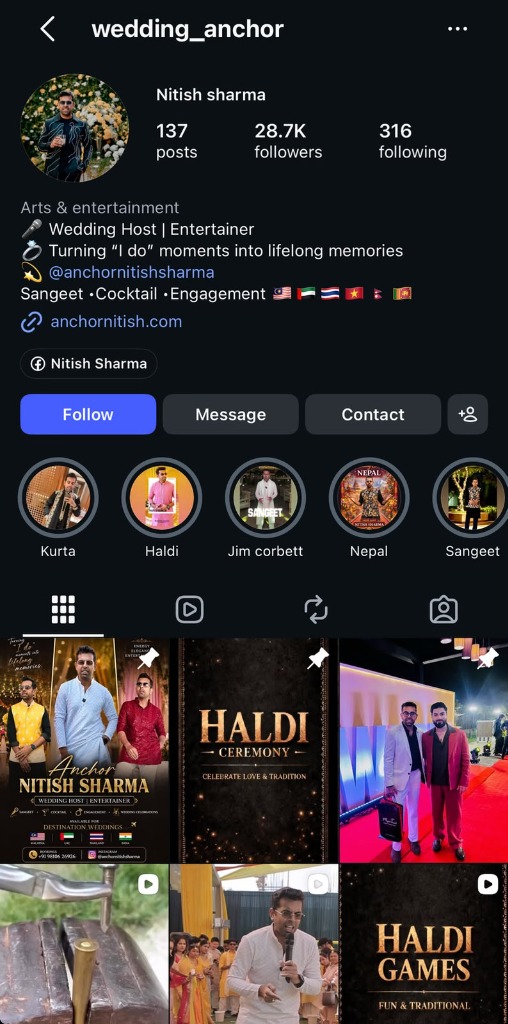 Nitish Sharma Pinned Haldi Ceremony Posts and Grid