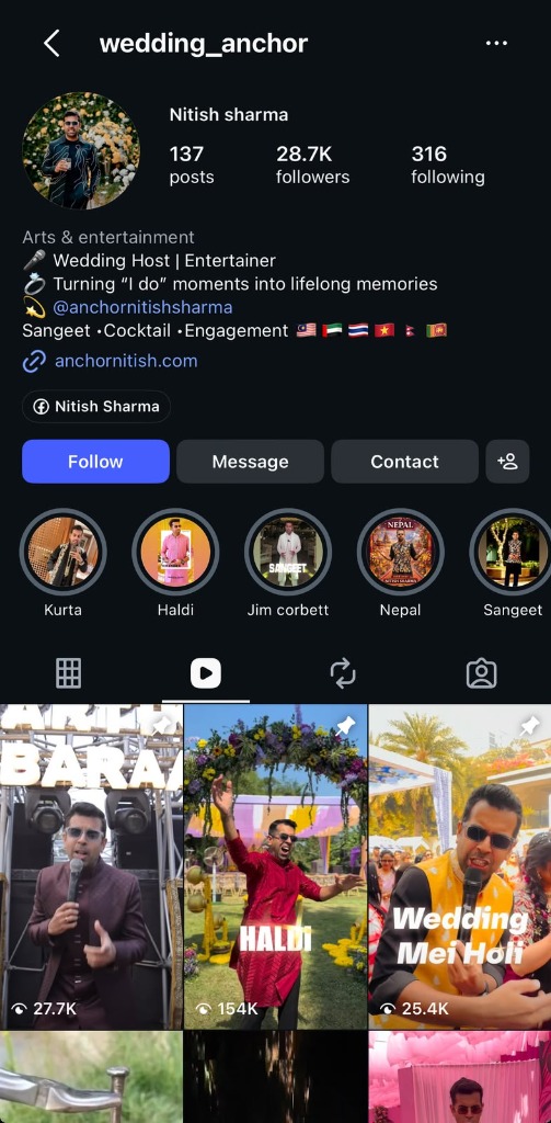 Nitish Sharma Wedding Anchor Instagram Profile